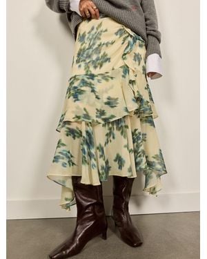 BHOEM Floral Ruffle Midi Skirt - Natural