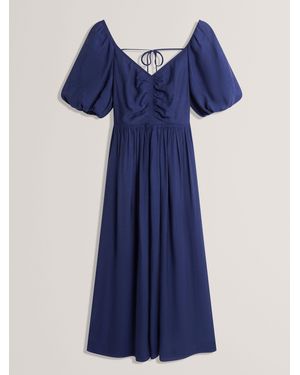 Ted Baker Orlaah Puff Sleeve Ruched Detail Midi Dress - Blau