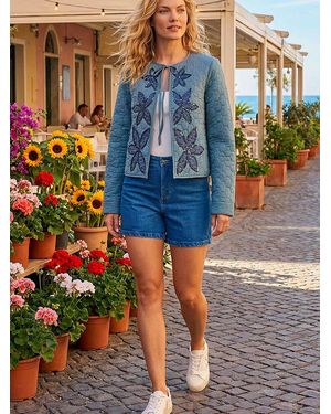 Roman Sequin Embellished Quilted Jacket - Blue