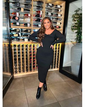 In The Style The Style Jac Jossa Ribbed Knot Detail Bardot Knitted Sweater Dress - Black
