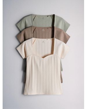 The Set 3 Pack Sweetheart Ribbed Cap Sleeve Tops/Pale/Light - Gray