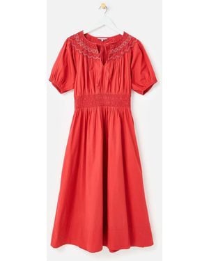 Oliver Bonas Tie Neck Smock Midi Dress - Red