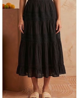 Roman Lace A Line Midi Skirt - Black