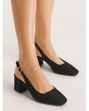 Simply Be Jd Williams Wide Fit Flexi Sole Kitten Slingback Block Heel Shoes - Schwarz