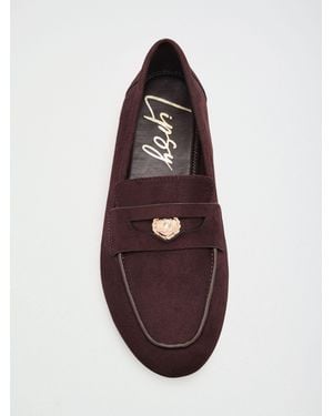 Lipsy Chocolate Faux Suede Penny Detail Flat Slip On Slim Loafer - Purple