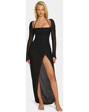 Oh Polly Champel Embellished Cowl Neck Maxi Dress - Black