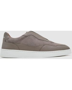 Reiss Lane Leather And Suede Elasticated-Lace Sneakers - Gray