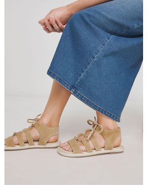 Simply Be Wide Fit Lace Up Detail Flat Espadrille Sandals - Blue