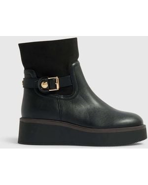 River Island Buckle Wedge Ankle Boots - Black