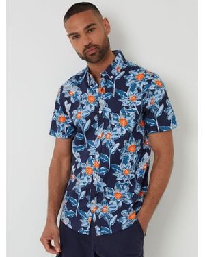 Threadbare Floral Print Short Sleeve Shirt - Blue