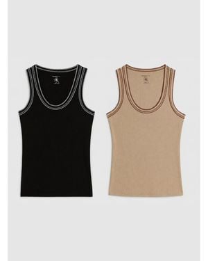 River Island Sleeveless Whipstitch Tank Tops 2 Pack - White