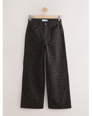Next Chocolate True Leopard Print Wide Leg Denim Jeans - Black