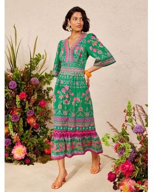 Love & Roses V & A Ric Rac Detail Midi Dress - Green
