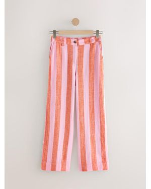 Next Smart Front Linen Blend Wide Leg Pants - Pink
