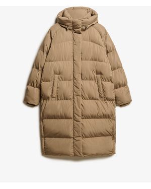 Superdry Longline Hooded Puffer Coat - Natural