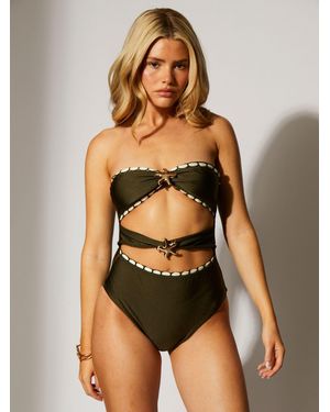 South Beach Starfish Cut Out Halter Tummy Control Swimsuit With Removable Straps - Green