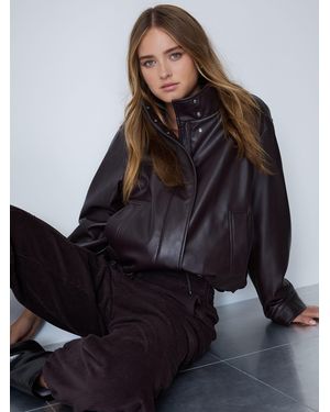 Next Chocolate Polished Faux Leather Funnel Neck Quilt Lined Jacket - Brown