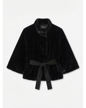 Vero Moda Faux Fur High Neck Cape Jacket - Black
