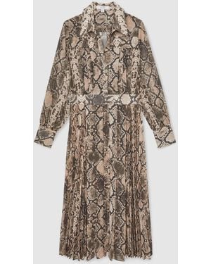 Reiss Snake-Print Pleated Midi Dress - Natural