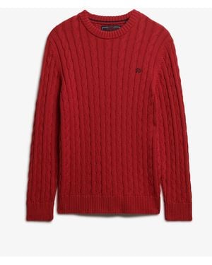Superdry Cotton Cable Knit Crew Sweater - Red