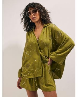 River Island Palm Hotfix Long Sleeve Shirt - Grün