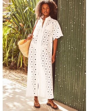 Ro & Zo Broderie Scallop Sleeve Shirt Dress - White