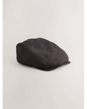 Next Herringbone Flat Cap - Black