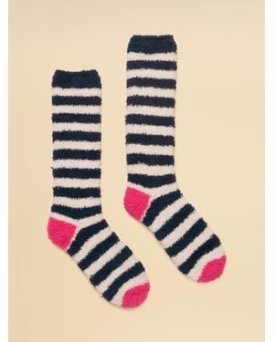 Joules Fluffy Cream Stripe Socks (Size 4-8) - Black