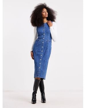 Simply Be Simply Be Denim Sleeveless Fitted Stretch Midaxi Dress - Blue