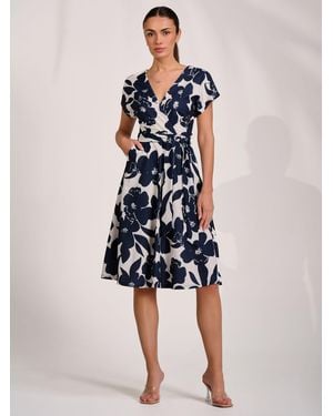 Jolie Moi V-Neck Print Scuba Midi Dress - Blue