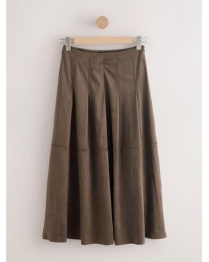 Next Faux Suede Midi Kilt Skirt - Brown
