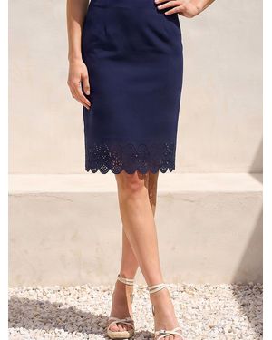 Roman Lasercut Hem Pencil Skirt - Blue