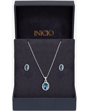 Inicio Simply 925 Sterling Topaz Oval Bezel Set Gift Box - Blue