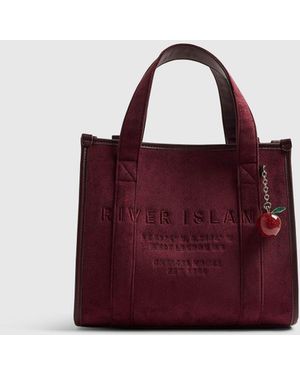 River Island Faux Suede Embroidered Tote Bag - Purple