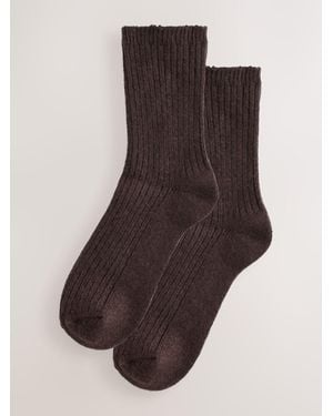 Next Chocolate Wool Blend Ribbed Ankle Socks 2 Pack - Brown