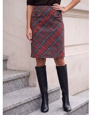 Roman Button Check Skirt - Red