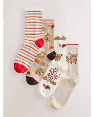 Next Autumn Pumpkins Hamish The Highland Cow Stripe Ankle Socks 4 Pack - Pink