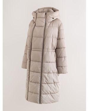 Next Maternity Shower Resistant Hooded Long Wadded Coat - Natural