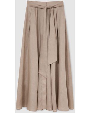 Reiss Linen Belted Pleated Maxi Skirt - Natural