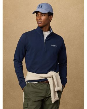 Hackett Heritage Essentials Pique Quarter-Zip Sweatshirt - Blue