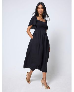 Scamp & Dude Shirred Midi-Kleid Mit Carré-Ausschnitt - Blau