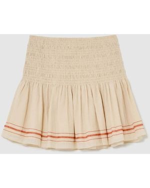 Reiss Catie Cotton-Blend Shirred Mini Skirt - Natural
