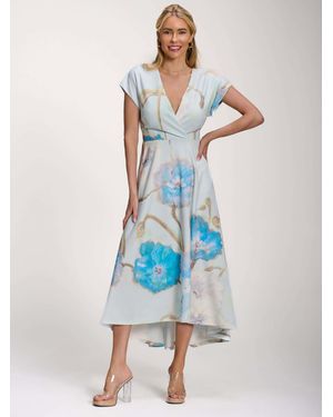Jolie Moi Printed Scuba Dipped Hem Midi Dress - Blue
