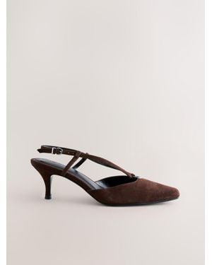 Next Forever Comfort Leather Hardware Slingback Heels - Natural