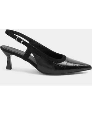 Yours Curve Extra Wide Fit Croc Embossed Slingback Heels - Black
