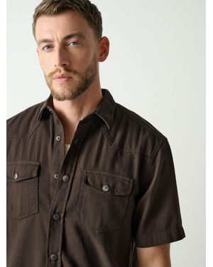 Next Western Styling Textured Twin Pocket Short Sleeve Shirt - Brown