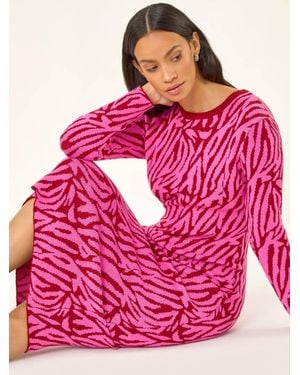 Roman Animal Print Knit Bodycon Dress - Pink