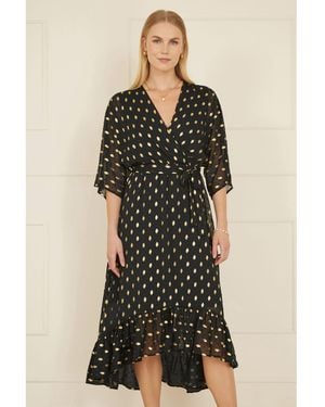 Yumi' Sequin Kimono Midi Wrap Dress - Black