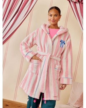 Love & Roses Pale Short Embroidered Bow Detail Short Dressing Gown - Pink