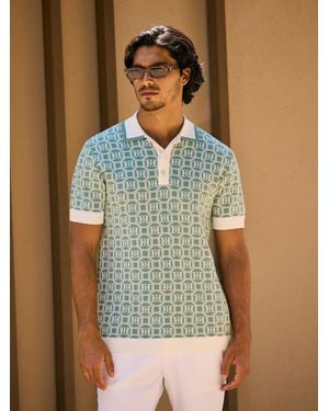 Mauvais Sage Monogram Knit Polo Shirt - Blue
